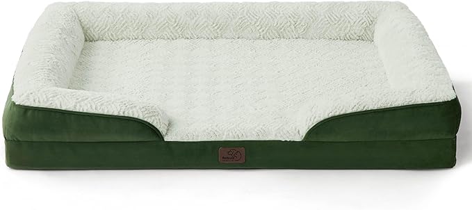 Bedsure Orthopedic Dog Bed for Large Dogs - Calming Dog Sofa Beds Large with Luxurious Short Plush, Big Pet Couch Bed with Removable Washable Cover, Waterproof Lining and Nonskid Bottom, Green
