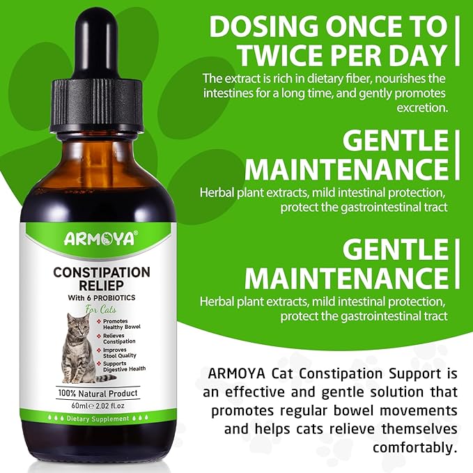 Cat Constipation Relief, Constipation Relief for Cat, Cat Laxative Constipation Relief, 100% Natural Cat Laxative with 6 Probiotics Cat Stool Softener, Promotes Digestive Health - 2 fl oz