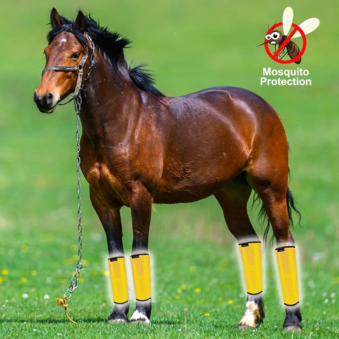 Horse Fly Boots, Adjustable Fly Boots for Horses Set of 4, Comfortable Horse Leggings, Breathable Plastic Mesh Material, Horse Supplies for Reduces Stress & Leg Fatigue (Yellow)