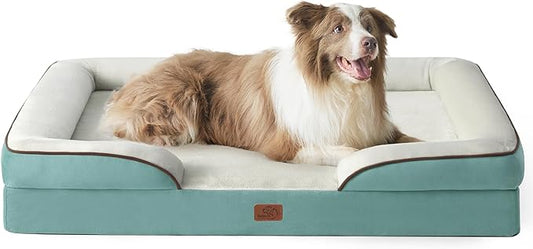 Bedsure Orthopedic Dog Bed for Large Dogs - Big Washable Dog Sofa Beds Large, Supportive Foam Pet Couch Bed with Removable Washable Cover, Waterproof Lining and Nonskid Bottom, Washed Blue