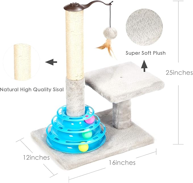 Tall Cat Scratching Post Kitten Sisal Scratcher Tree with Cat Tracks Toy Balls for Indoor Cats and Kittens - 25 inches