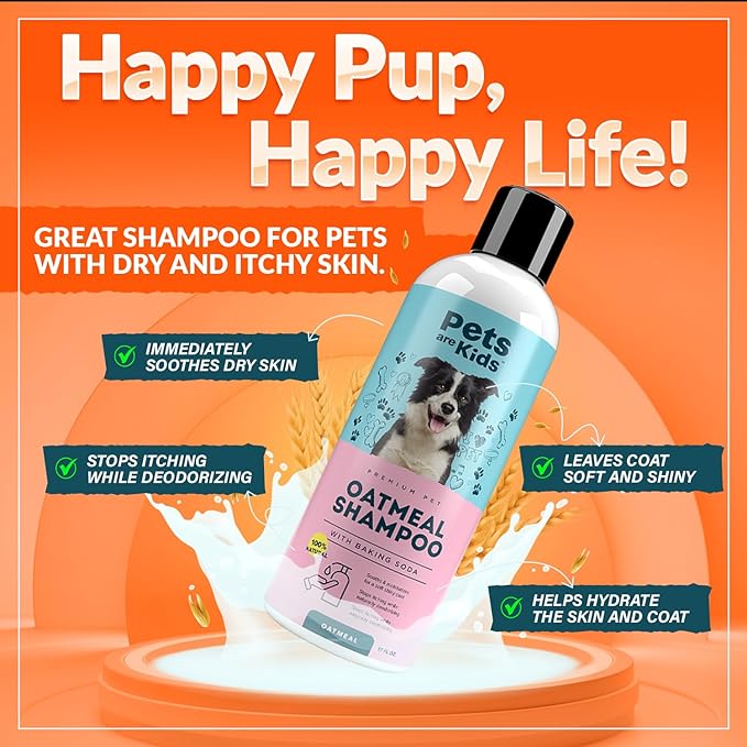 Pets Are Kids Too Oatmeal Dog Shampoo Baking Soda Hypoallergenic Anti Itch Moisturizing Soothing Deodorizing Pet Care Safe Puppy Shampoo Sensitive Skin Cat Shampoo - Coconut Based Cleanser 17 fl oz