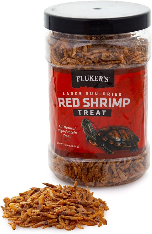 Fluker's All Natural Large Sun-Dried Red Shrimp, High Protein Treats, Aquatic Turtle Food, Great for Aquatic Frogs, Tegus, Monitors, and Tropical Fish, 10 oz