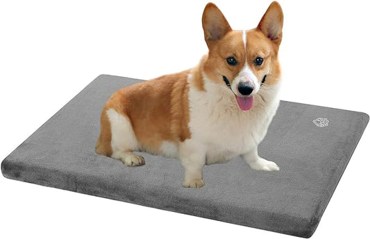 EMPSIGN Stylish Dog Bed Mat Dog Crate Pad Mattress Reversible (Cool & Warm), Water proof Linings, Removable Machine Washable Cover, Firm Support Pet Crate Bed for Small to XX-Large Dogs, Grey