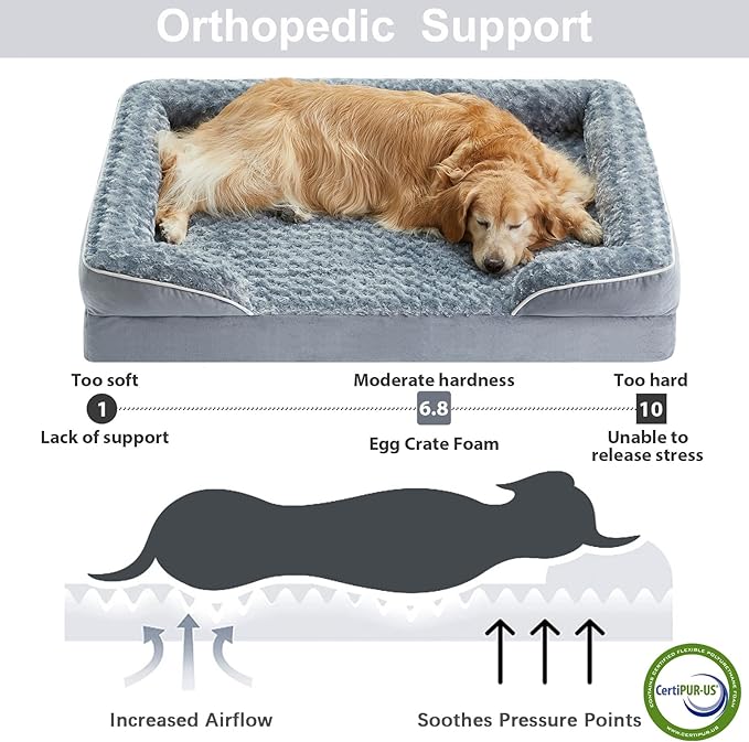 WNPETHOME Dog Beds for Large Dogs, Washable Dog bed, Bolster Dog Sofa Bed with Waterproof Lining & Non-skid Bottom, Orthopedic Egg Foam Dog Couch for Pet Sleeping, Pet Bed for Large dogs