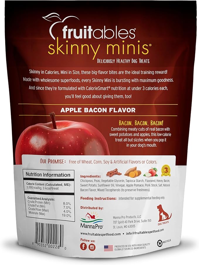 Fruitables Skinny Mini Dog Treats – Healthy Treats for Dogs – Low Calorie Training Treats – Free of Wheat, Corn and Soy – Apple Bacon – 5 Ounces