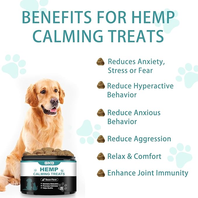 GKD Calming Chews for Dogs Organic, Hemp Calm Health Support Separation Sedative Thunderstorm Treatment, Dog Sedatives for Anxiety Dog Car Sickness Separation Ease Firework Relaxation