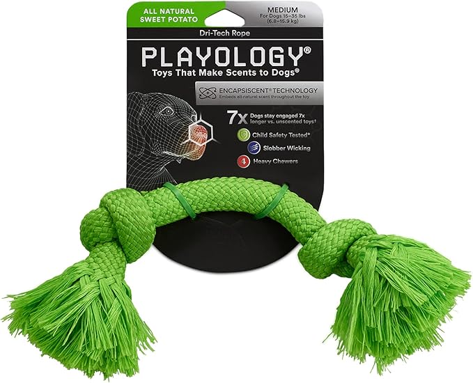 Playology Dri Tech Rope Dog Chew Toy for Medium Dog Breeds (15-35lbs) - Engaging, All-Natural Sweet Potato Scented Dog Toys for Tough Chewers - Easy to Clean - Interactive and Non-Toxic