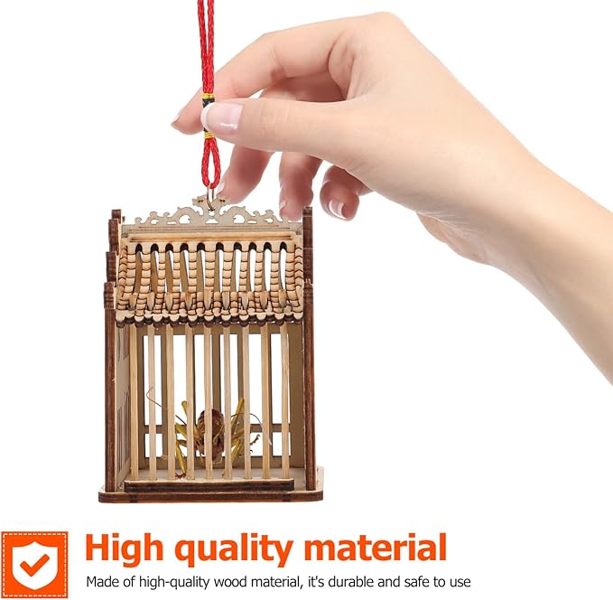 Balacoo Wooden House Grasshopper Cage Habitat Box Critter Cages Garden Hanging Insert Cage for Grasshopper Crickets Light Brown 2