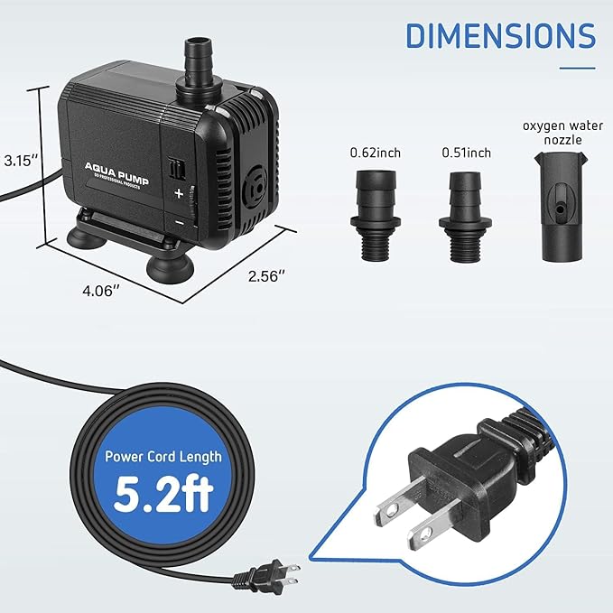 Simple Deluxe 400GPH 15W Water Table Pump (1500L/H) with 3 Nozzles, Perfect for Fish Tank, Pond, Aquarium, Statuary, Hydroponics, Black