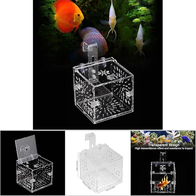 Aquarium Breeding Isolation Box, Transparent Acrylic Fish Isolation Box Fish Separator with Suction Cups for Small Baby Fishes Shrimp Clownfish Guppy(10CM*10CM*10CM)