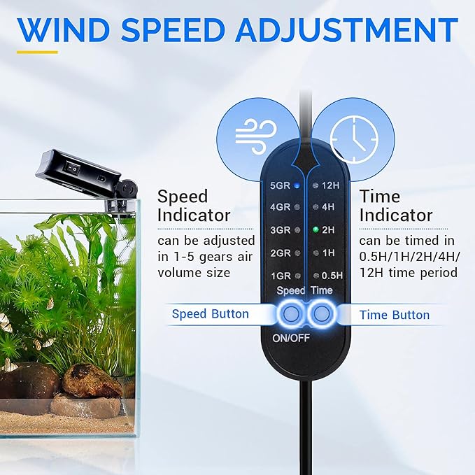 hygger Aquarium Chillers Fan, Quiet Fish Tank Cooling Fan Equipment with Adjustable Timer Speed Controller, Suitable for Freshwater Saltwater Tanks(1-Fan Head)