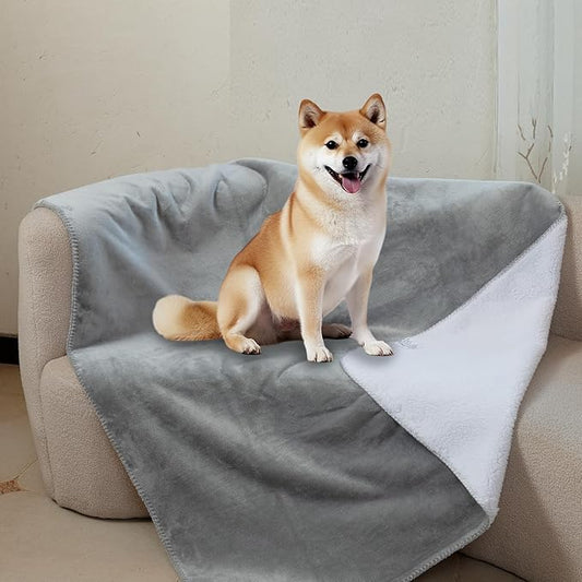 Waterproof Pet Dog Blankets, Pattern Printing Super Soft Warm Fluffy Facecloth Sofa Car Bed Protector, Urine Proof Washable Outdoor Pet Blanket for Puppy Large Dogs & Cats(Grey&White 80 * 60)