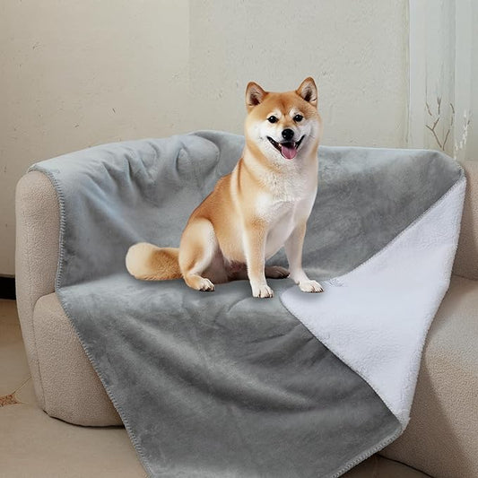 Waterproof Pet Dog Blankets, Pattern Printing Super Soft Warm Fluffy Facecloth Sofa Car Bed Protector, Urine Proof Washable Outdoor Pet Blanket for Puppy Large Dogs & Cats(Grey&White 50 * 60)