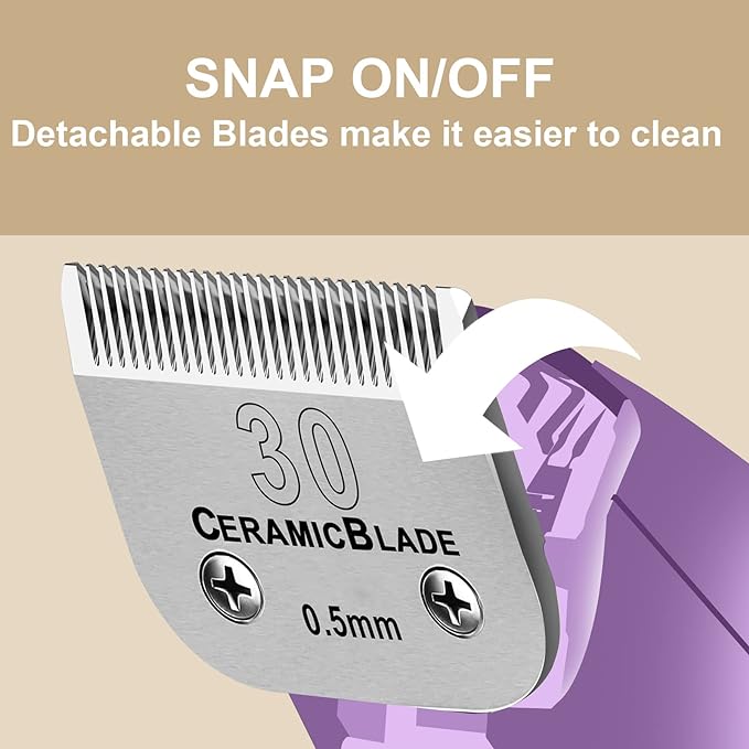 Detachable Pet Dog Grooming Clipper Ceramic Blade,Compatible with Andis Size 30 Cut Length 1/50"(0.5mm),Compatible with Oster A5,Wahl KM Series Clippers