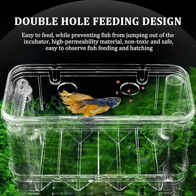 WishLotus Fish Breeding Box, Suspended Breeder Box for Fish Tank with Suction Cups, Multi-Funtional Aquarium Fish Isolation Box Hatchery Incubator for Shrimp Clownfish Betta (L)