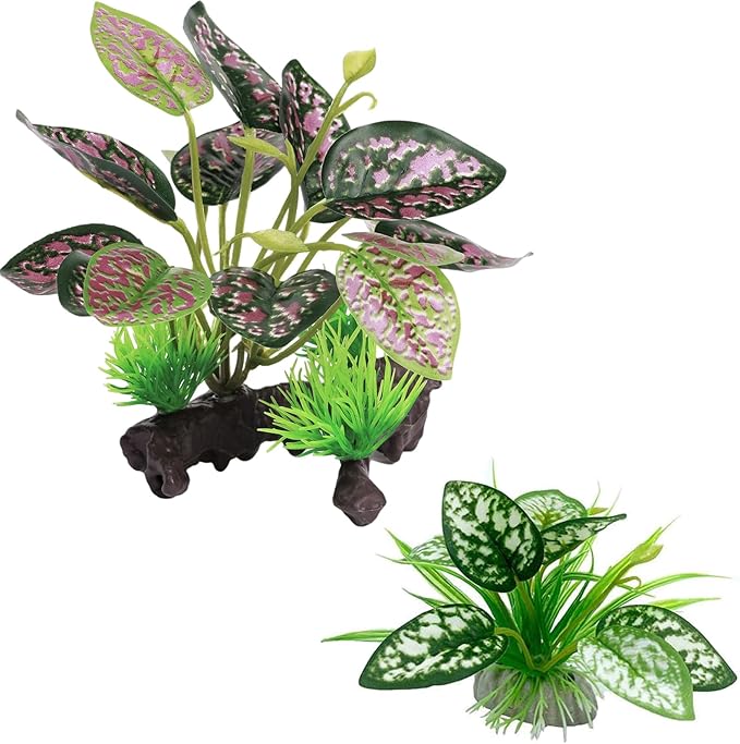 Reptile Artificial Plants, Terrarium Plants Decorations Supplies, Aquarium Fish Tank Plant, Amphibian Habitat Hideout Tank Accessories (M Set-2pcs/A)