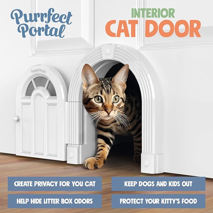 Cat Door Interior Door - No-Flap Cat Door for Interior Door, Cat Door Interior Door for Cats Up to 20 lbs, Easy DIY Setup, Secured Installation in Minutes, No Training Needed…
