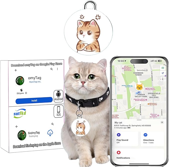 Cat Tracker-Cat Tracker Collar-Pet Trackers | Android and iOS Universal | No Monthly Fee | No Charging Required | Waterproof | Works with Any Collar