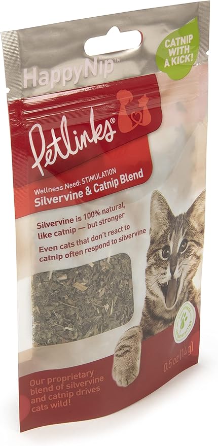 Petlinks HappyNip Silvervine & Catnip Blend, Highly Potent, Resealable Pouch - 0.5 Ounce