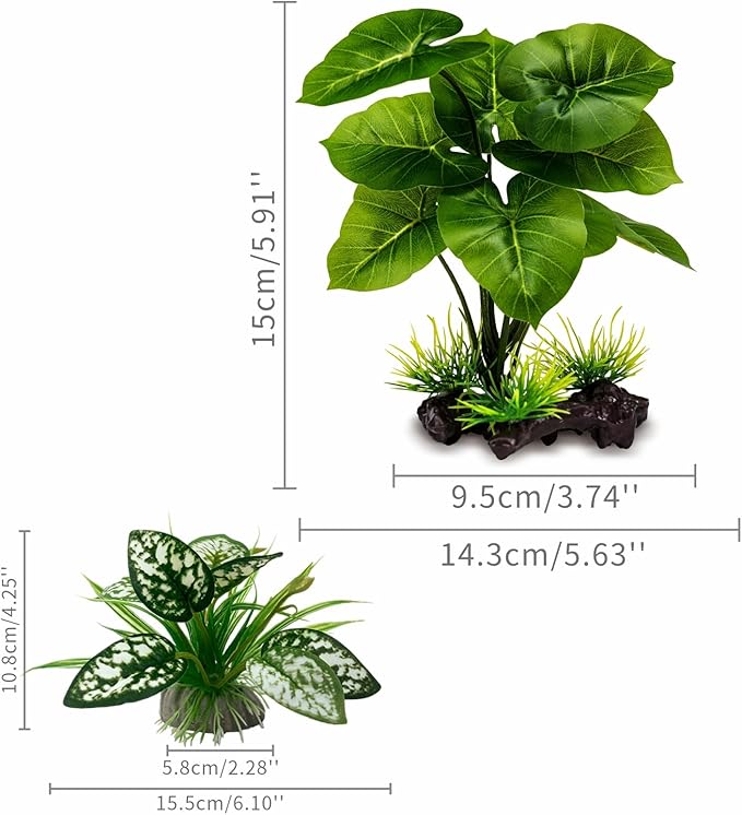 Reptile Artificial Plants, Terrarium Plants Decorations Supplies, Aquarium Fish Tank Plant, Amphibian Habitat Hideout Tank Accessories (M Set-2pcs/D)