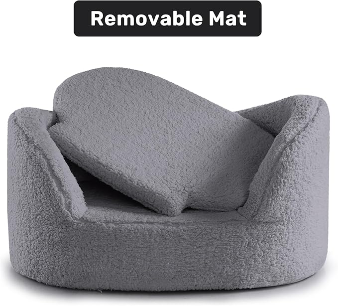 Hollypet Cat Sofa Couch, Pet Sofa for Cats and Small Dogs, Sherpa Fleece Cat Sleeping Bed, Ultra-Soft Snuggle Cat Sofa for Indoor Kitten, Luxury Mini Dog Couch Sofa Bed, Gray