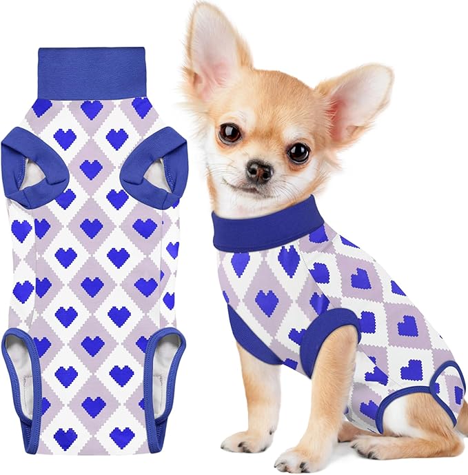 Recovery Suit for Dogs, Dog Recovery Suit Male Female Post Spay, Neuter, Abdominal Surgery Recovery Suit with an Inner Layer Pocket, Prevent Licking Soft Breathable Cotton, Blue, XS