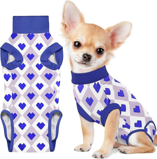 Recovery Suit for Dogs, Dog Recovery Suit Male Female Post Spay, Neuter, Abdominal Surgery Recovery Suit with an Inner Layer Pocket, Prevent Licking Soft Breathable Cotton, Blue, XS