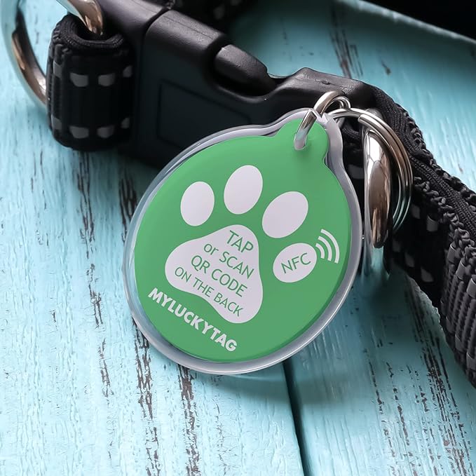 MYLUCKYTAG NFC & QR Code Smart Pet ID Tag Personalized Dog Cat Tag, Online Pet Profile, Pet Location Alert Email, Digital Pet Tag, Quiet Pet Tag, Durable Pet ID, Dog Collar Tag