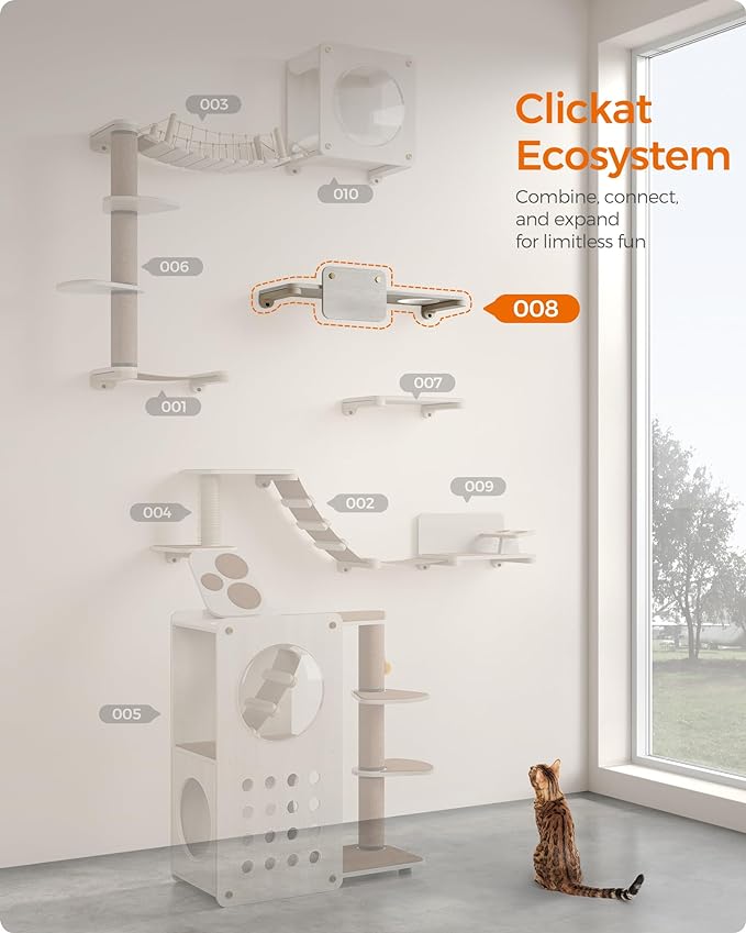 Feandrea Clickat Collection - No.008 Large Cat Shelf, Wall-Mounted Cat Perch for Large Cats, Cat Wall Shelves, Extremely Quick Assembly, Unlimited Expandability, Replaceable Module and Felt Pad