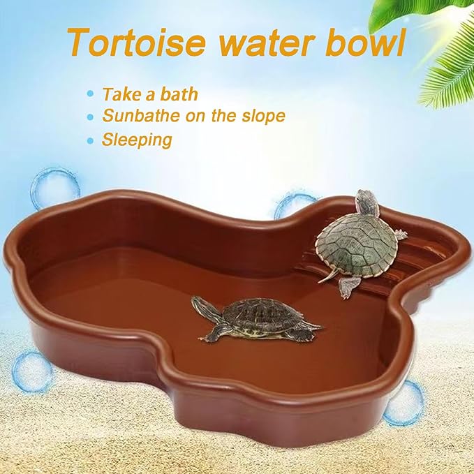 3PCS Tortoise Food Dish with Ramp Leaf Tortoise Food Water Bowls Reptile Food Water Bowls Amphibians Habitat Accessories for Horned Frogs Lizards Fit for Bath