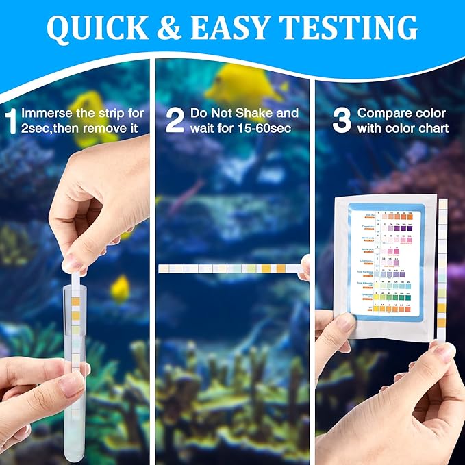 Aquarium Test Strips for Freshwater: 10 in 1 Aquarium Ammonia Test Strips for Fish Tank Ammonia Test Kit for Aquarium Pond - Testing Ammonia Nitrate Nitrite pH,etc