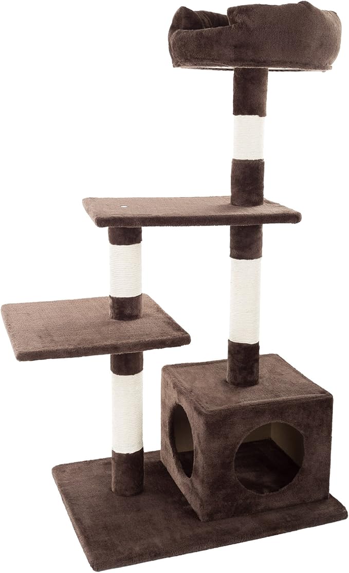 4-Tier Cat Tower - 3 Napping Perches, Cat Condo, 4 Sisal Rope Scratching Posts – Cat Tree for Indoor Cats or Multiple Cat Homes by PETMAKER (Brown)