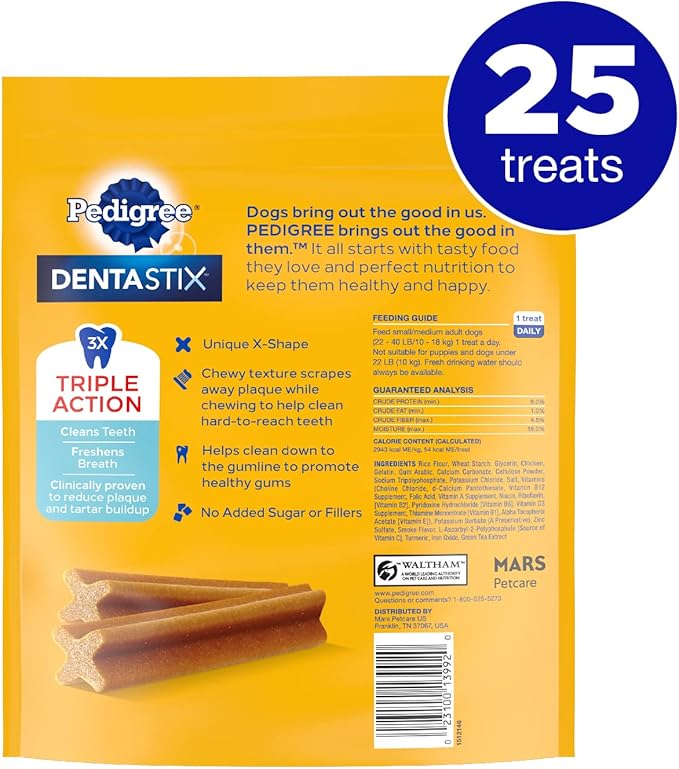 PEDIGREE DENTASTIX Small/Medium Dog Dental Treats Original Flavor Dental Bones, 13.93 oz. Pack (25 Treats)