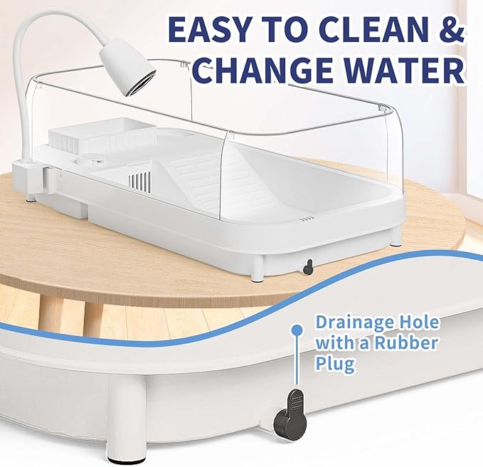 Upgrade Large Turtle Tank Kit(Tank+Light+Filter), Acrylic Turtle Tank Starter Kit with 2pcs Shower Heads, Bask Platform, Bottom Drain, Higher Fences, Multi-Function Area (L-Kit)