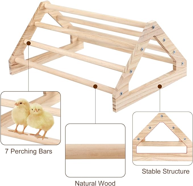 Chicken Perch Strong Pine Wooden Chick Jungle Gym Roosting Bar, Chick Perch Toys for Coop and Brooder for Large Bird Baby Chicks Parrot Hens (Large)