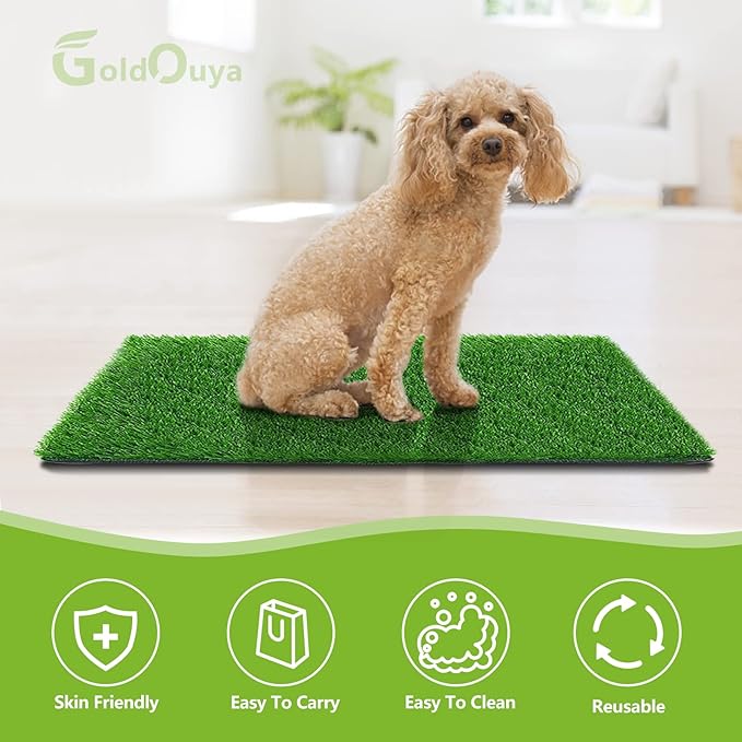 Dog Grass Pee Pad, 21.5 X 18.1Inch Artificial Grass for Dogs Reusable for Dog Potty Training, Dog Grass Pad with Drainage Holes for Indoor/Outdoor (2 Pack)