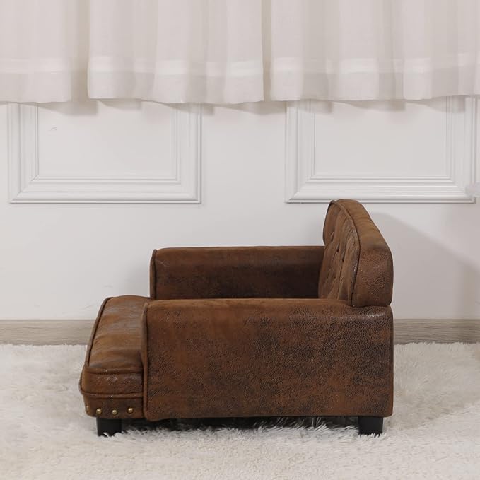 Dog Sofas and Chairs for Small Breeds/Cat Beds with Suede Fabric/Sturdy Wooden Frame Cat Sofa Chair/Dog Sofa Bed for Small Dog Using (coffee)