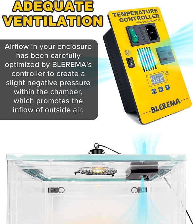 Digital Temperature Controller with Built-in Ventilation Fan, Thermostat Controller - Perfect for Various Enclosures: Puppy Incubator, Greenhouses, Grow Tents, Reptile Terrariums – Easy Installation