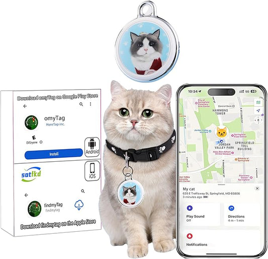 Cat Tracker-Pet Tracker-Cat Tracker Collar | No Charging Required | No Monthly Fee | Waterproof | Works with Any Collar (Android and iOS Universal)