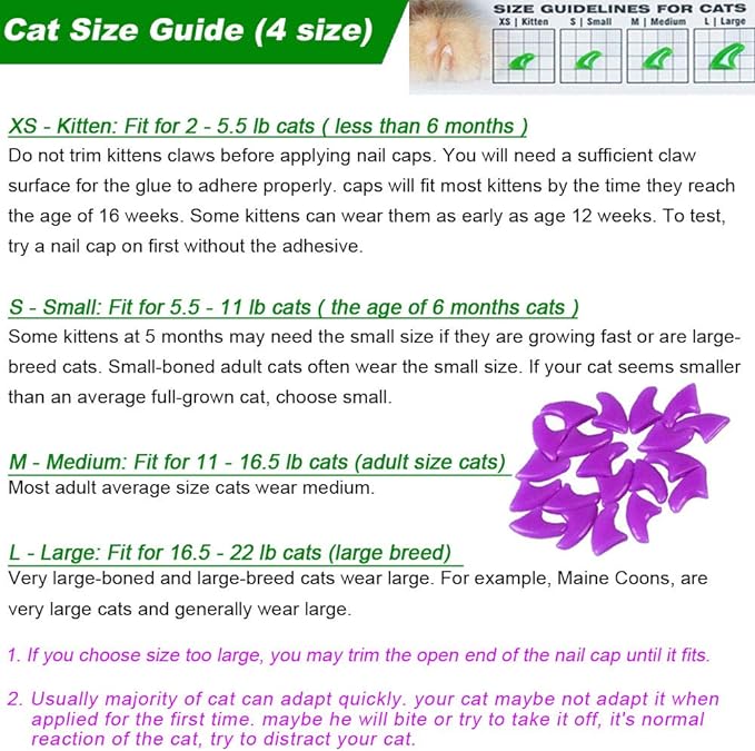 100pcs (10 Colors) Cat Nail Caps, Cat Claw Caps Cat Nail Covers with Adhesive Glue and Applicators (S)