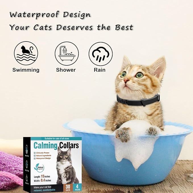 4 Pcs Calming Collar for Cats Cat Pheromone Calming Collar Stress (Black)