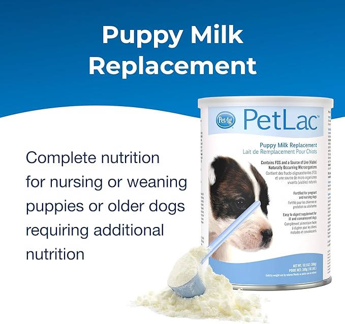 Pet-Ag PetLac Powder for Puppies - 10.5 oz, Pack of 2 - Puppy Milk Replacement Powder for Puppies Newborn to Six Weeks Old - Easy to Digest