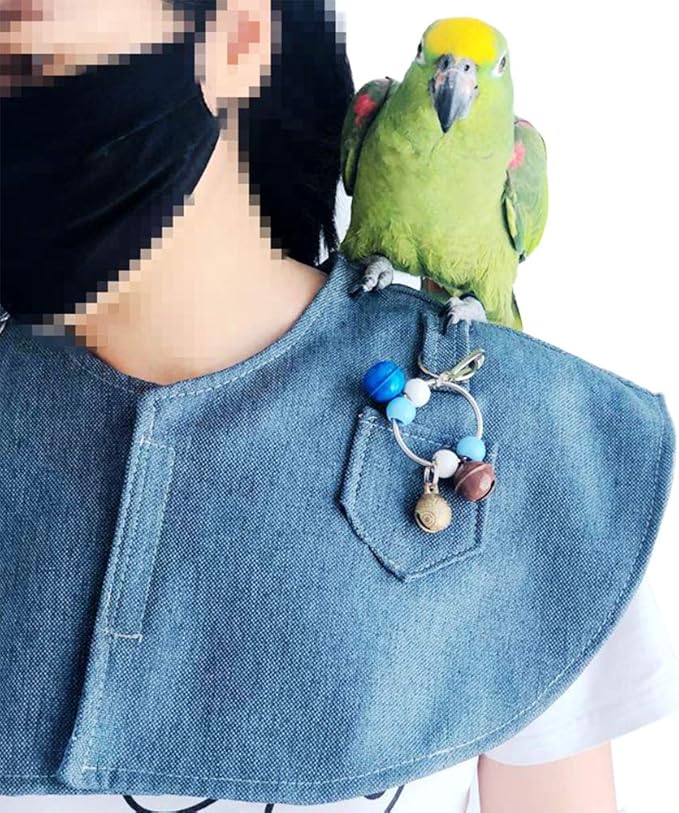 QBLEEV Parrot Anti-Scratch Shoulder Protector Hang Bird Anklet&Toys, Multi-Functional Pet Shoulder Pad Diaper Shawl for Small Medium Parakeets Cockatiels, Sun Conures, Macaws Lovebirds, Finches (Blue)