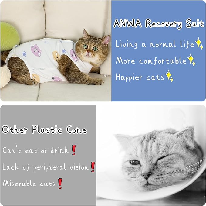 ANWA Cat Recovery Suit - Breathable Cat Surgery Recovery Suit Female, Cat Onesie for Cats After Surgery, Cat Spay Recovery Suit Female Abdominal Wounds