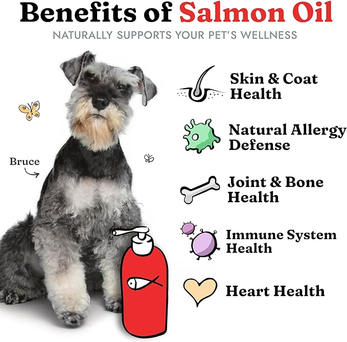 Salmon Oil for Dogs & Cats - Healthy Skin & Coat, Fish Oil, Omega 3 EPA DHA, Liquid Food Supplement for Pets, All Natural, Supports Joint & Bone Health, Natural Allergy & Inflammation Defense, 32 oz