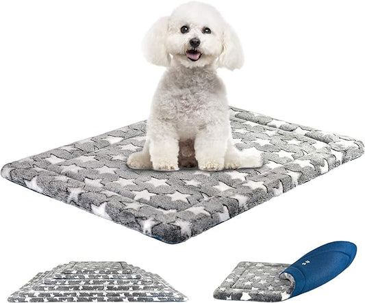 KROSER Fancy Dog Crate Pad Dog Bed Mat Reversible (Cool & Warm), Dog Bed Pad with Machine Washable, Dog Crate mat for Small to XXX-Large Dogs, Grey, Navy, Star Pattern