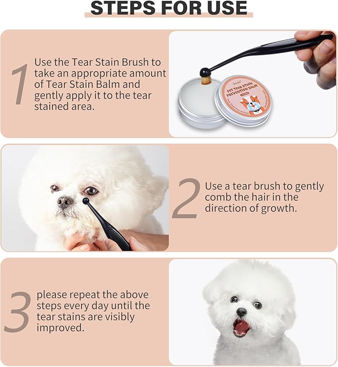 Pet Tear Stain Remover Balm with Pro Powder Brush,Eye Care for Dogs and Cats, Natural Safe Repel Tears,Gently Cleanses Effective & Non-Irritating,1 oz