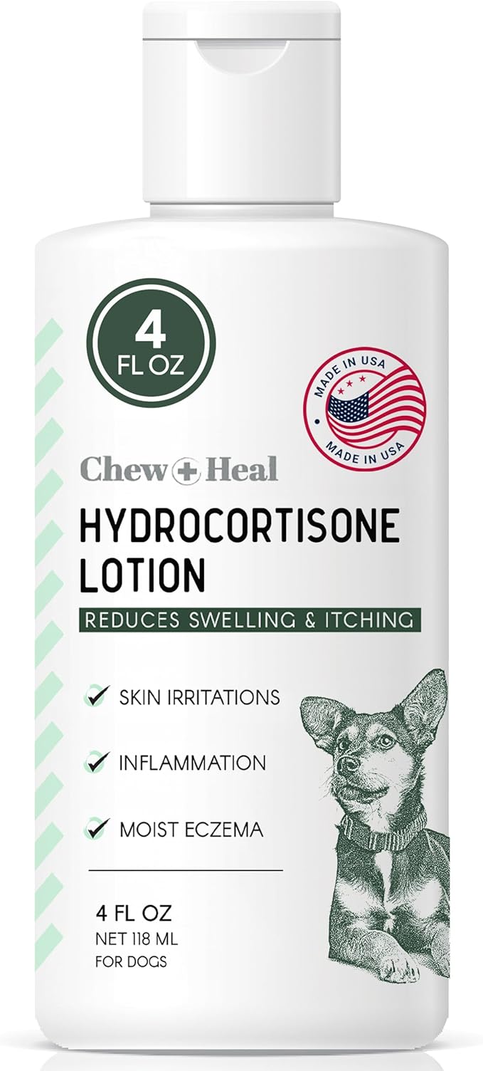 Chew + Heal Labs Hydrocortisone Lotion for Dogs - 4 oz Anti Itch Cream for Irritated Skin, Flea Bites, Itching, and More - Made in The USA