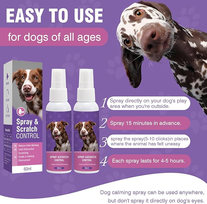 Dog Pheromone Calming Spray 2Pack Relief Stress & Anxiety - Pheromone Spray for Dog New Environment Anxiety and Stress Relief Calming Care for Small/Medium/Large Dogs Travel Home Vet Visits Fireworks